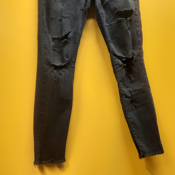 Eunina Clara Distressed High Rise Skinny Crop Jeans Womens Black Pants Size 7 - Picture 3 of 8